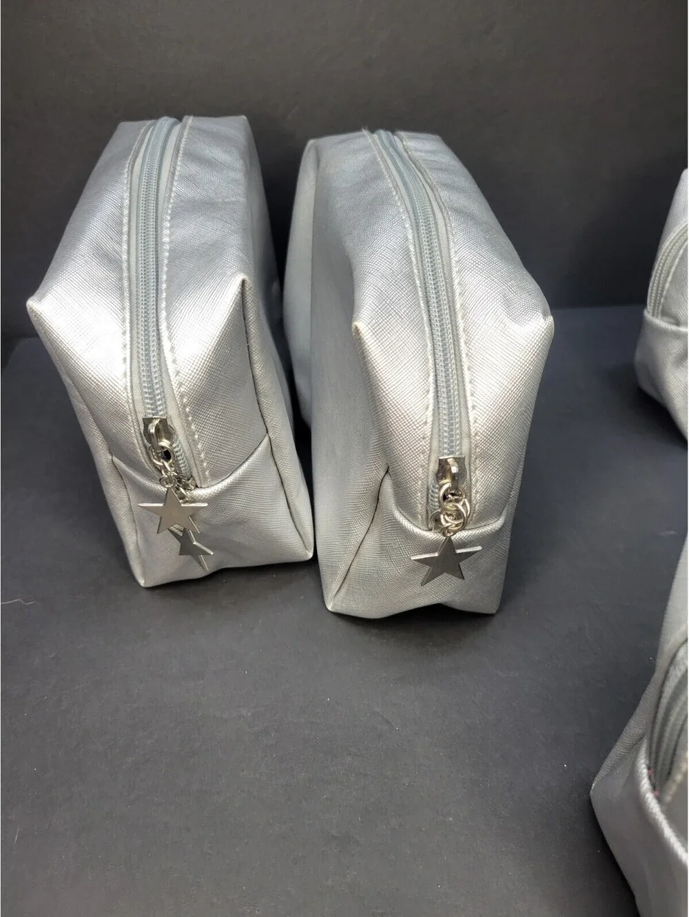 x6 Metallic Silver Makeup Cosmetics Zip Travel Pouch Toiletry Bag Faux Leather
